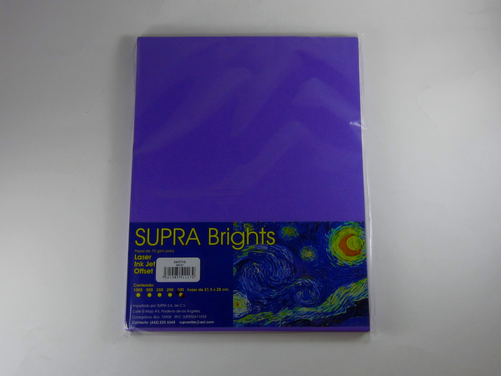 PAPEL BRIGHTS 75GRS. T/CTA VIOLET PAQ C/100                 