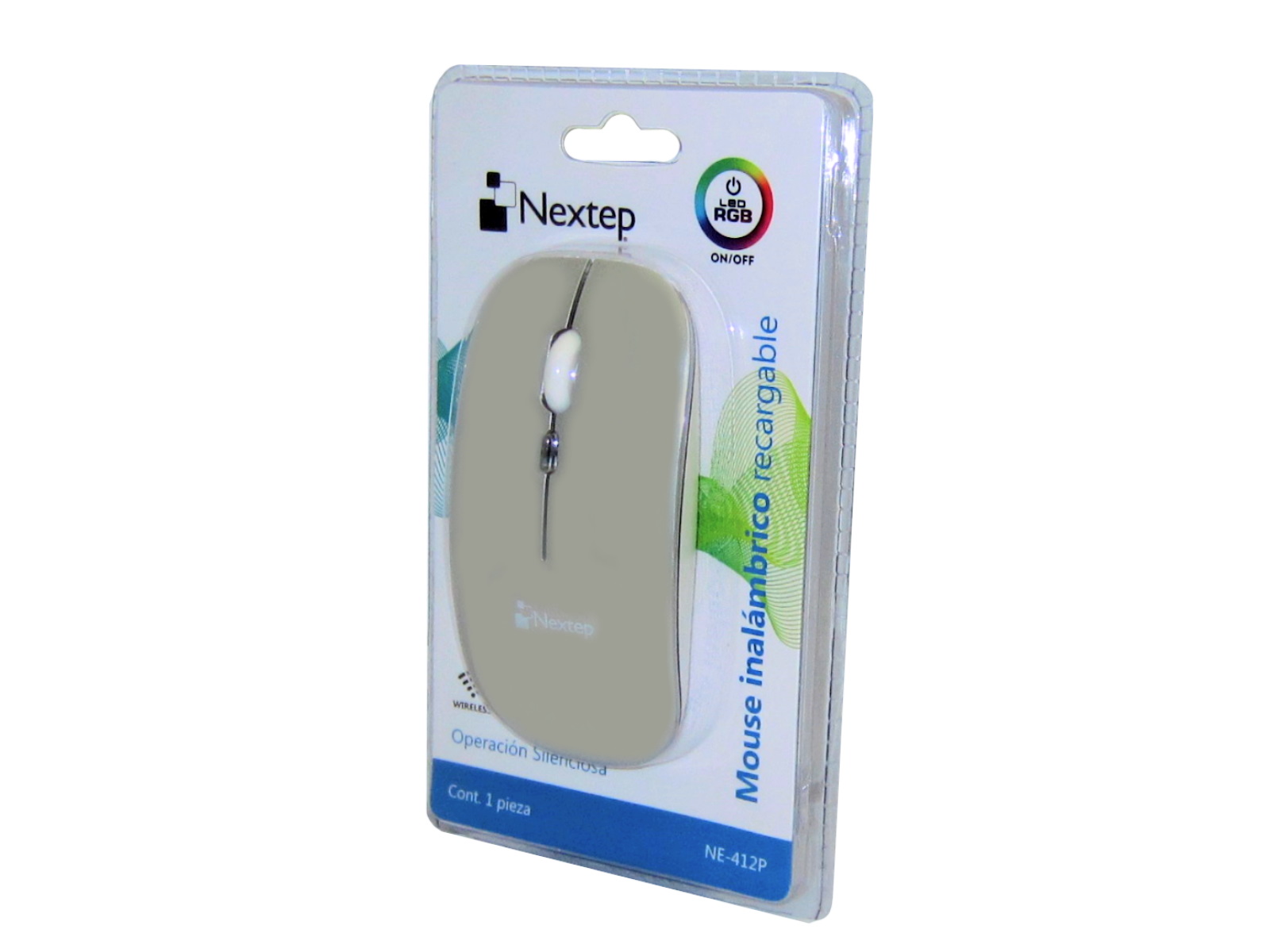 MOUSE INALAMBRICO RECARGABLE PLATA NE-412P NEXTEP           