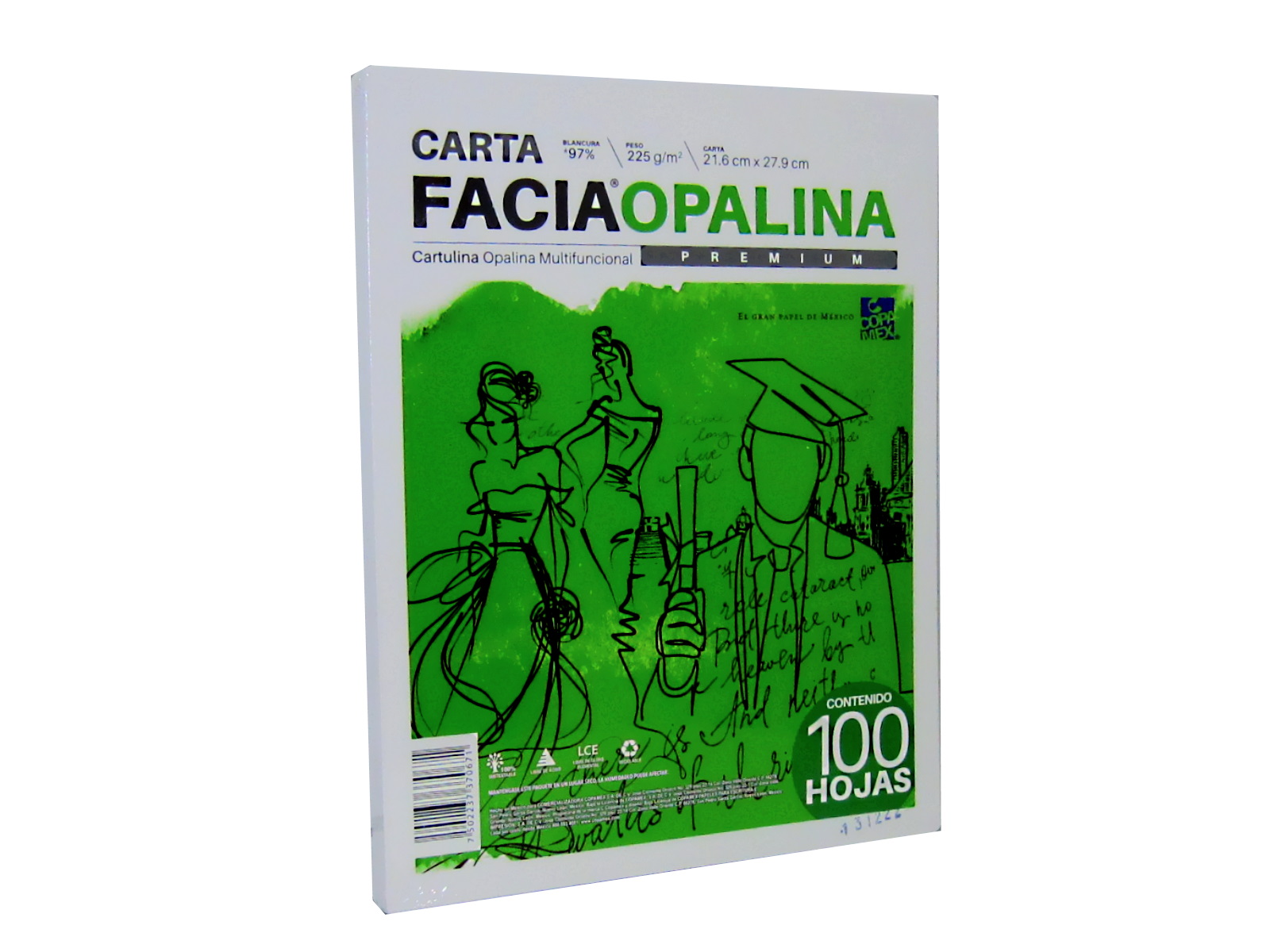 CARTULINA OPALINA CARTA C/100 225 GMS BLANCO COPAMEX        
