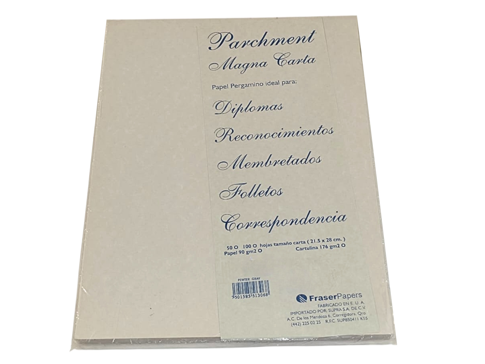 PAPEL MAGNA 90GRS. T/CTA PEWTER GRAY  PAQ C/100             